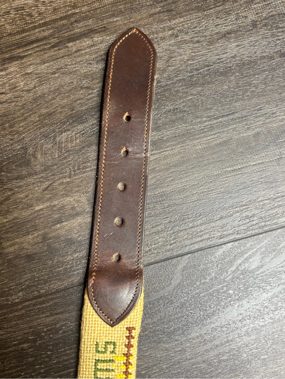 Vintage Handmade Needlepoint Leather Belt Samuel W Duggan Inc Wyss Farms Indiana